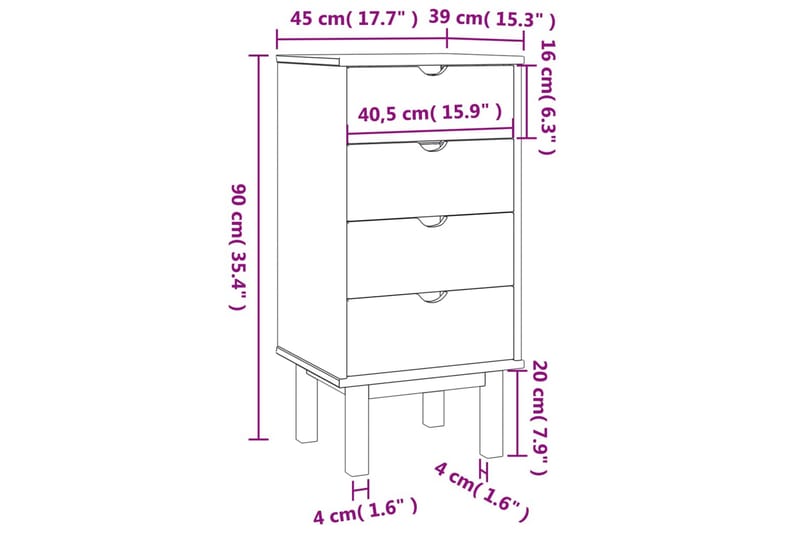 beBasic Byrå brun och grå 46x39,5x90 cm massivt furuträ - Förvaring - Förvaringsmöbler - Byrå