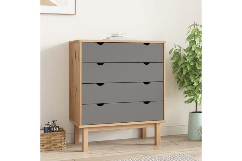 beBasic Byrå brun och grå 76,5x39,5x90 cm massivt furuträ - Byrå