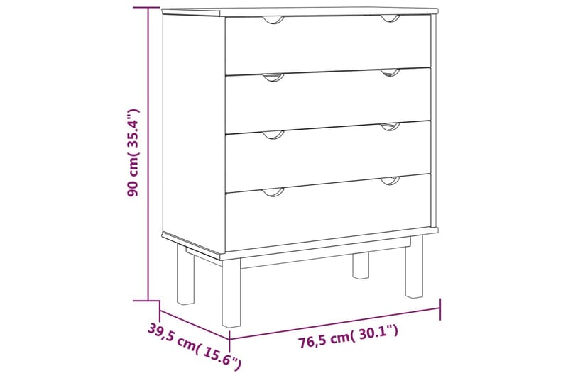 beBasic Byrå brun och grå 76,5x39,5x90 cm massivt furuträ - Byrå