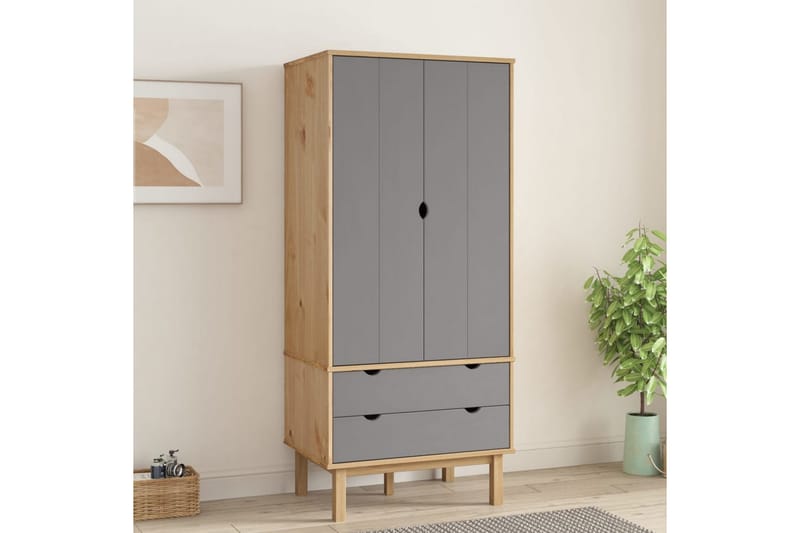 beBasic Byrå brun och grå 76,5x53x172 cm massivt furuträ - Förvaring - Förvaringsmöbler - Byrå