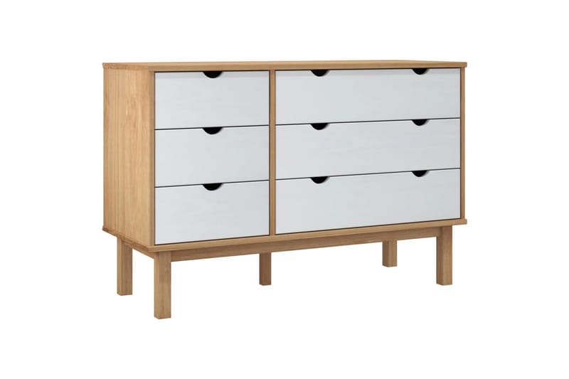 beBasic Byrå brun och vit 113,5x39,5x73 cm massivt furuträ - Förvaring - Förvaringsmöbler - Byrå