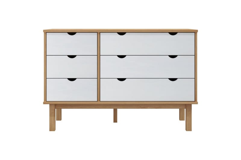 beBasic Byrå brun och vit 113,5x39,5x73 cm massivt furuträ - Förvaring - Förvaringsmöbler - Byrå