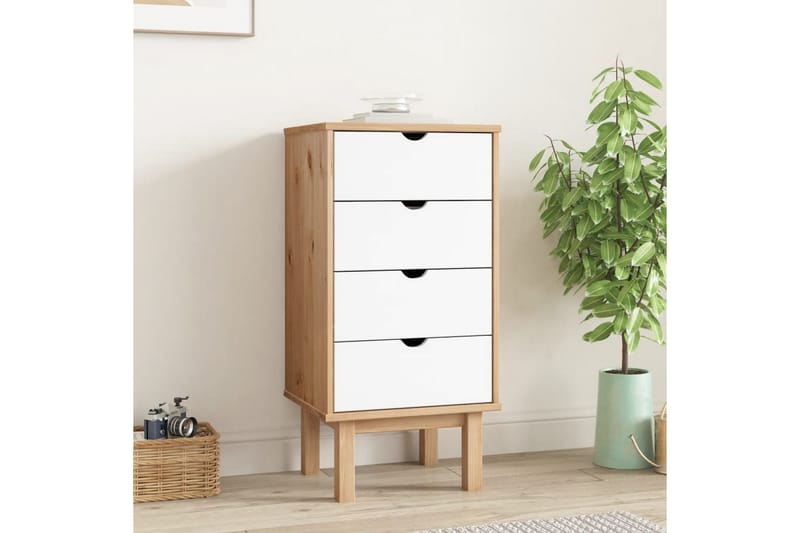 beBasic Byrå brun och vit 46x39,5x90 cm massivt furuträ - Förvaring - Förvaringsmöbler - Byrå