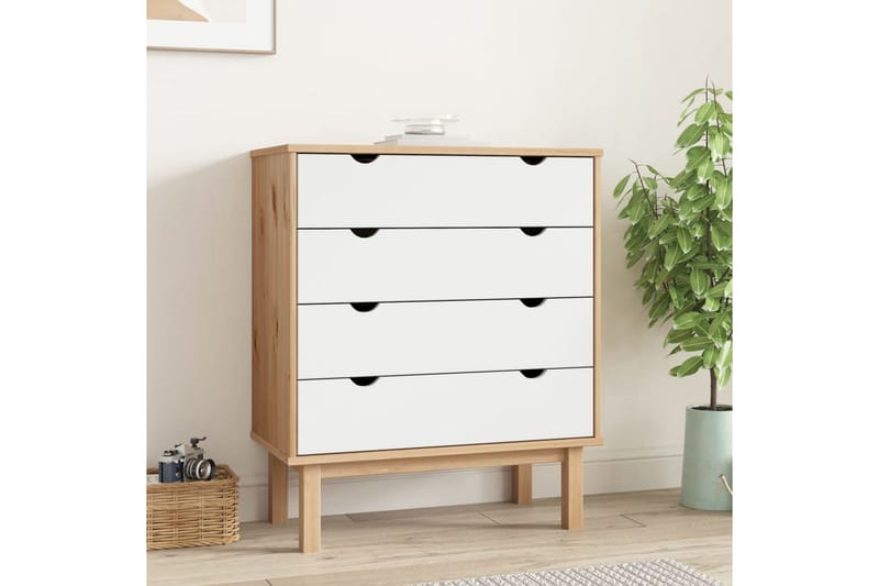 beBasic Byrå brun och vit 76,5x39,5x90 cm massivt furuträ - Förvaring - Förvaringsmöbler - Byrå