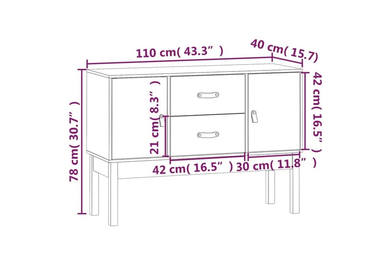 beBasic Byrå grå 110x40x78 cm massiv furu - Förvaring - Förvaringsmöbler - Byrå