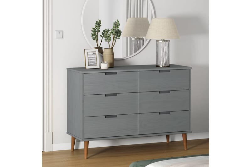 beBasic Byrå grå 113x40x80 cm massivt furuträ - Förvaring - Förvaringsmöbler - Byrå