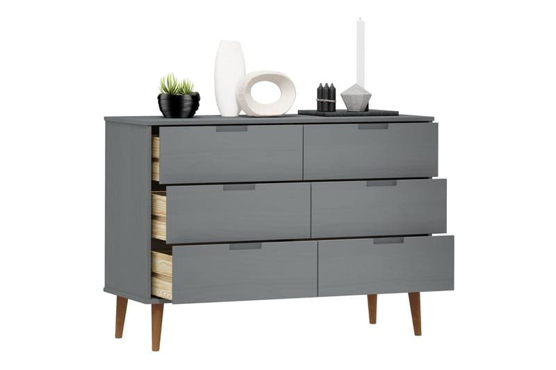 beBasic Byrå grå 113x40x80 cm massivt furuträ - Förvaring - Förvaringsmöbler - Byrå