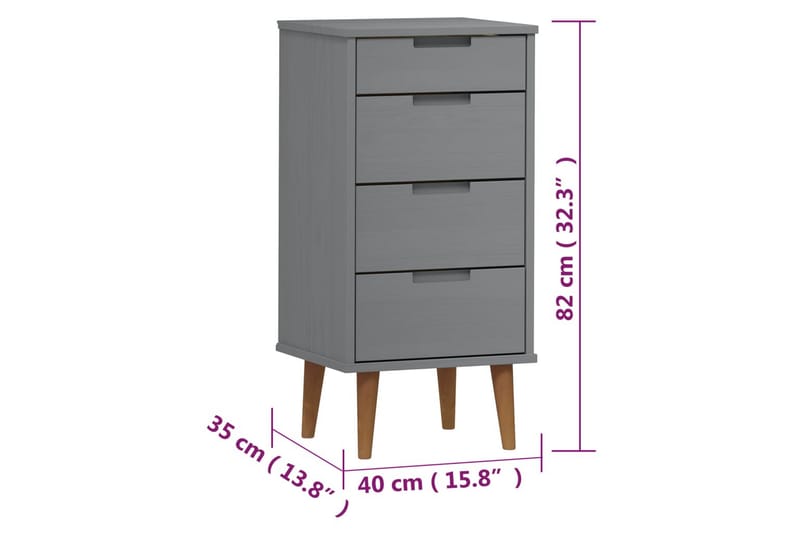 beBasic Byrå grå 40x35x82 cm massivt furuträ - Förvaring - Förvaringsmöbler - Byrå