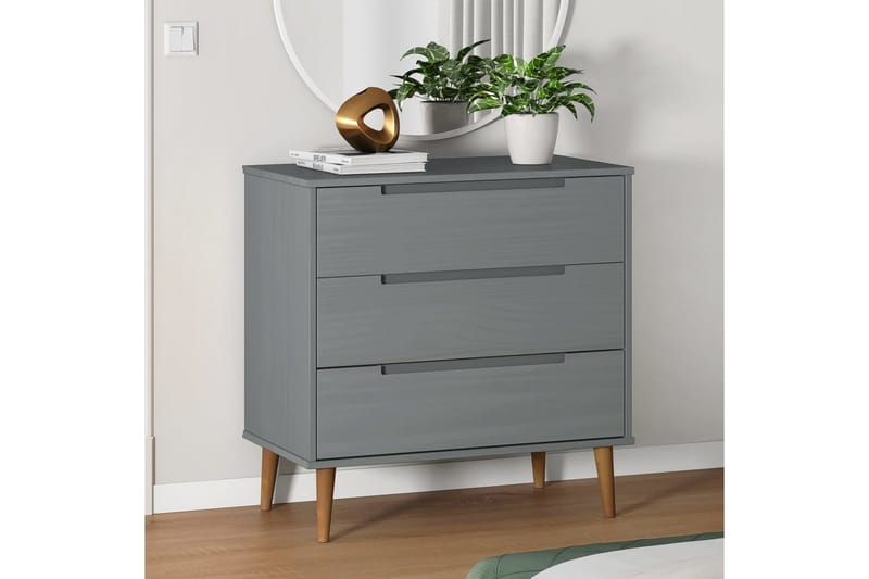 beBasic Byrå grå 80x40x80 cm massivt furuträ - Förvaring - Förvaringsmöbler - Byrå