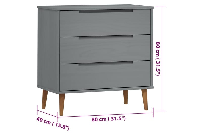 beBasic Byrå grå 80x40x80 cm massivt furuträ - Byrå