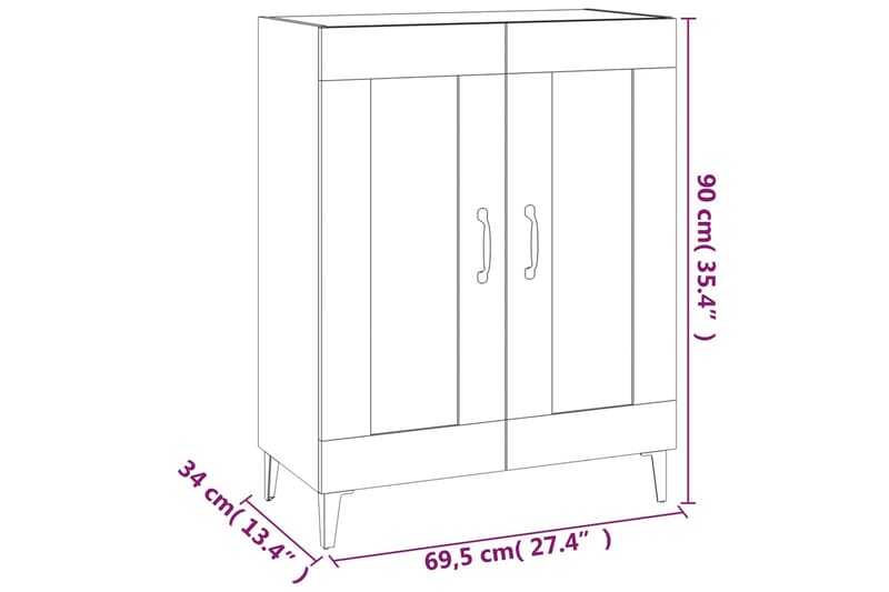 beBasic Byrå grå sonoma 69,5x34x90 cm konstruerat trä - Byrå