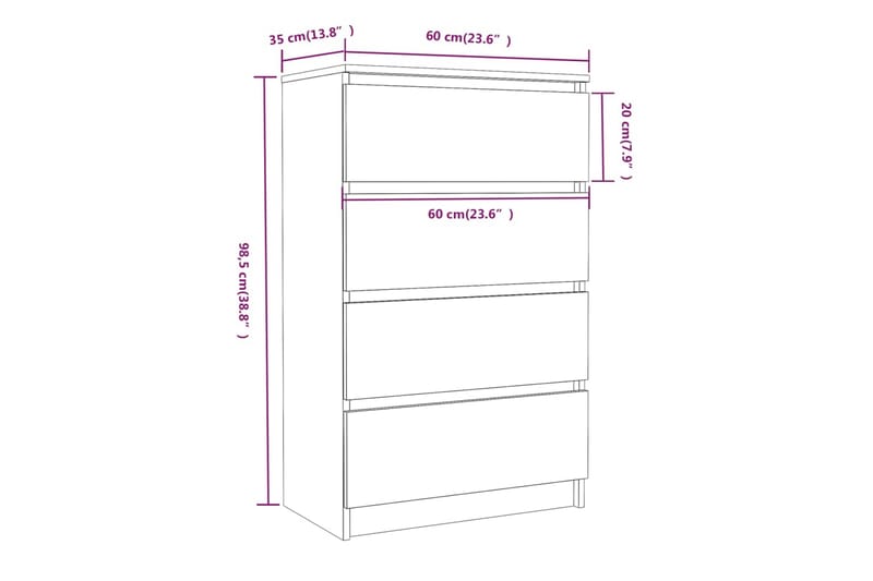 beBasic Byrå grå sonoma-ek 60x35x98,5 cm konstruerat trä - Byrå