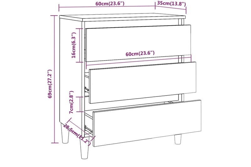 beBasic Byrå rökfärgad ek 60x35x69 cm konstruerat trä - Byrå