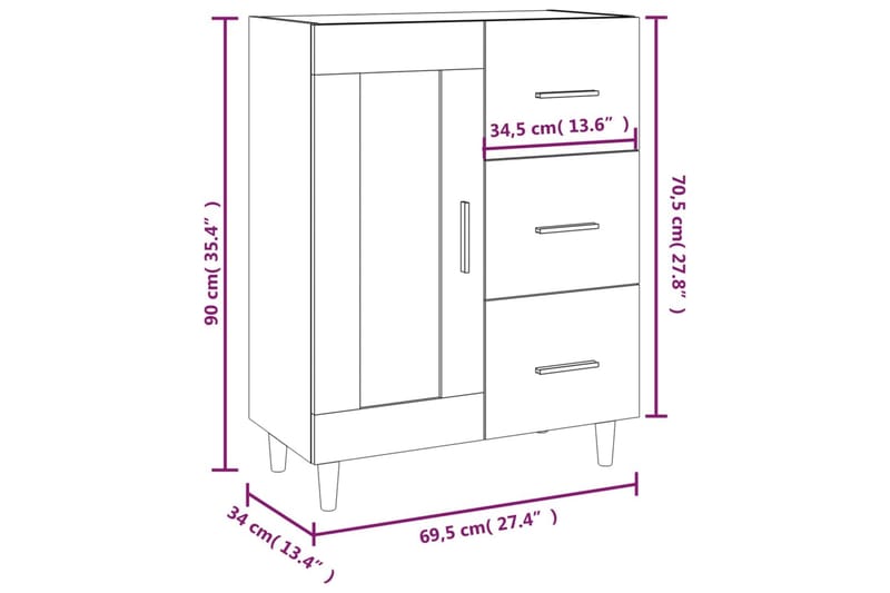 beBasic Byrå rökfärgad ek 69,5x34x90 cm konstruerat trä - Förvaring - Förvaringsmöbler - Byrå
