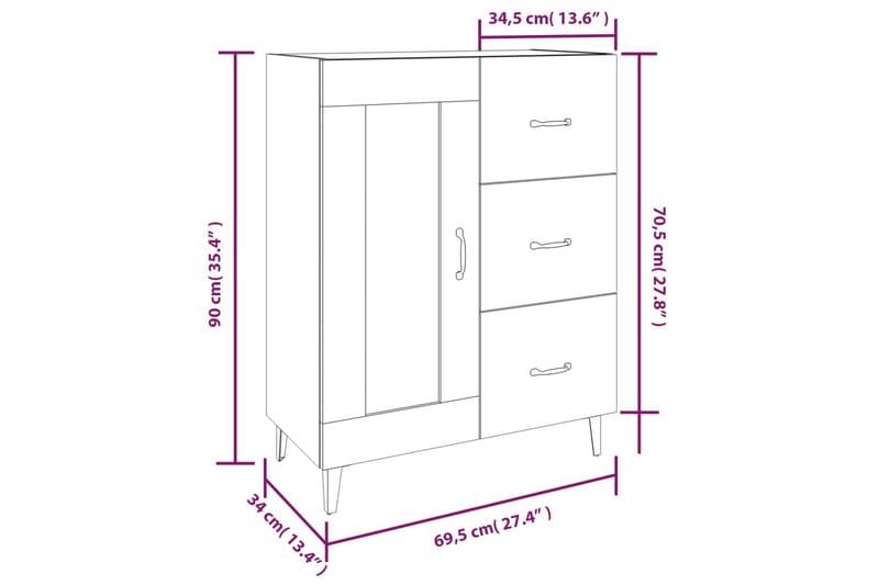 beBasic Byrå sonoma-ek 69,5x34x90 cm konstruerat trä - Förvaring - Förvaringsmöbler - Byrå