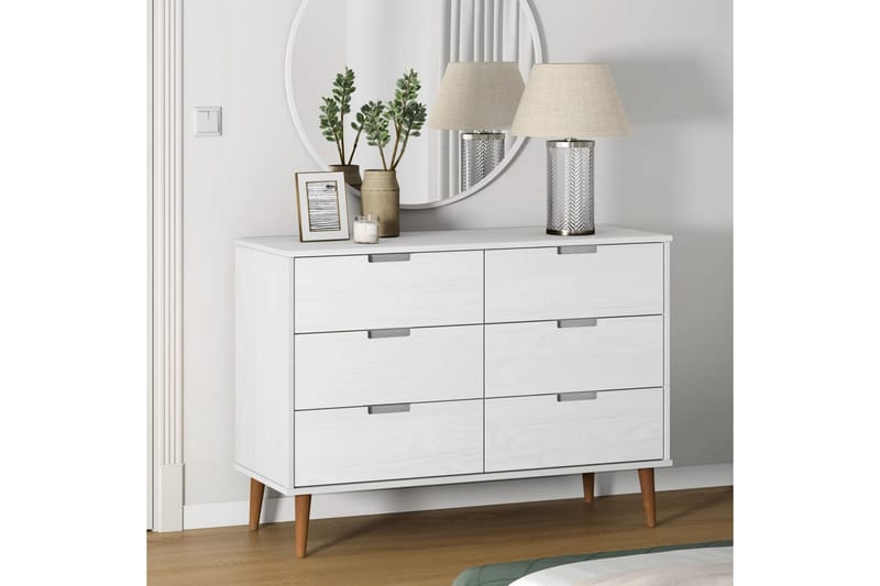 beBasic Byrå vit 113x40x80 cm massivt furuträ - Förvaring - Förvaringsmöbler - Byrå