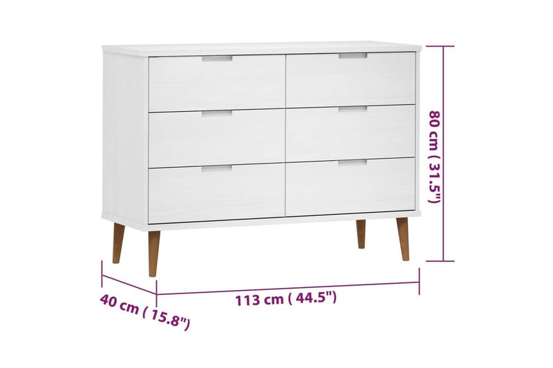 beBasic Byrå vit 113x40x80 cm massivt furuträ - Förvaring - Förvaringsmöbler - Byrå