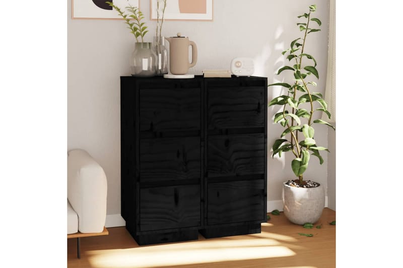 beBasic Byråer 2 st svart 32x34x75 cm massiv furu - Förvaring - Förvaringsmöbler - Byrå