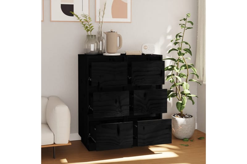 beBasic Byråer 2 st svart 32x34x75 cm massiv furu - Förvaring - Förvaringsmöbler - Byrå