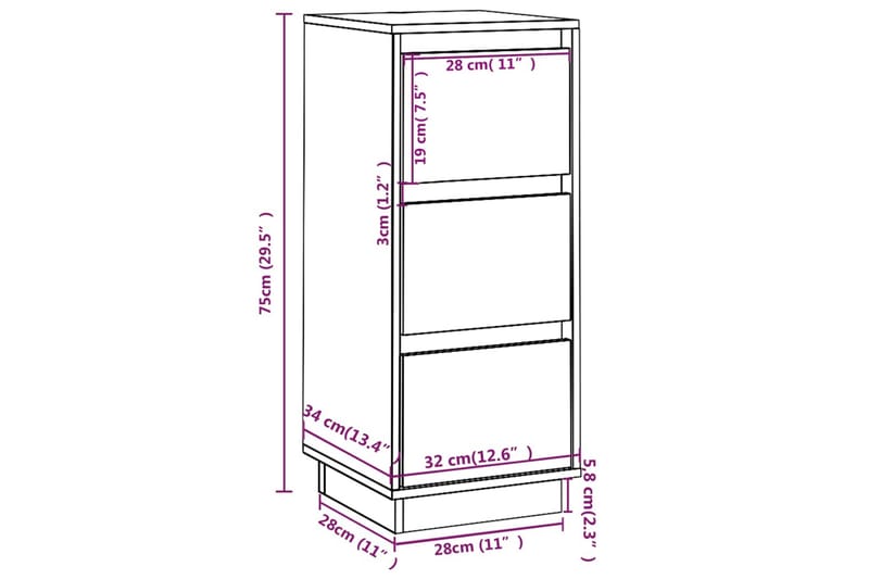 beBasic Byråer 2 st vit 32x34x75 cm massiv furu - Förvaring - Förvaringsmöbler - Byrå