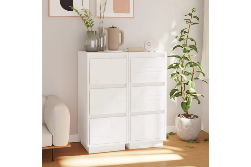 beBasic Byråer 2 st vit 32x34x75 cm massiv furu - Förvaring - Förvaringsmöbler - Byrå