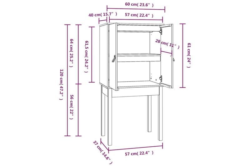 beBasic Högskåp 60x40x120 cm massiv furu - Byrå