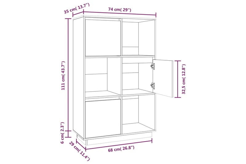 beBasic Högskåp 74x35x117 cm massiv furu - Förvaring - Förvaringsmöbler - Byrå