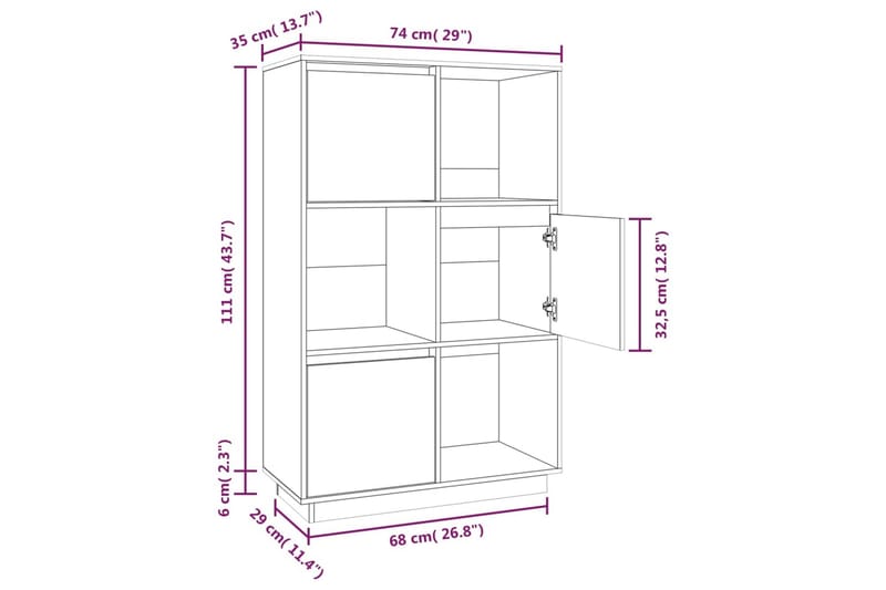 beBasic Högskåp 74x35x117 cm massiv furu - Byrå