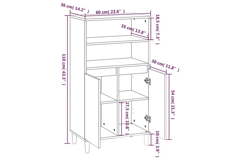 beBasic Högskåp betonggrå 60x36x110 cm konstruerat trä - Byrå