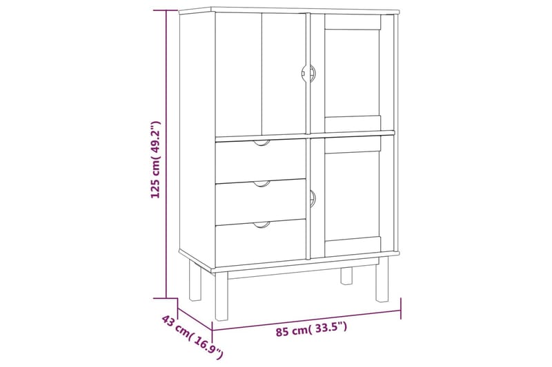 beBasic Högskåp brun och grå 85x43x125 cm massiv furu - Byrå