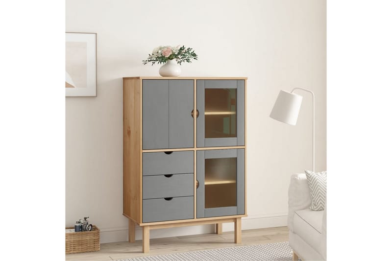 beBasic Högskåp brun och grå 85x43x125 cm massiv furu - Förvaring - Förvaringsmöbler - Byrå
