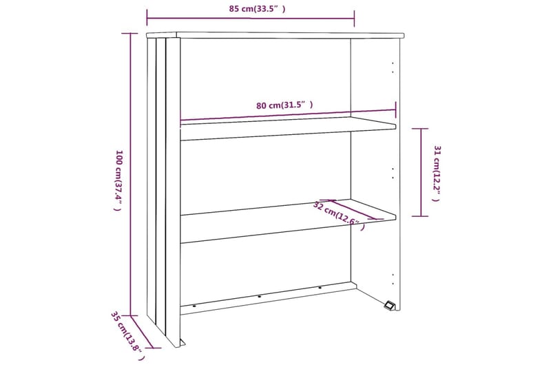 beBasic Överdel till högskåp ljusgrå 85x35x100 cm massiv furu - Byrå