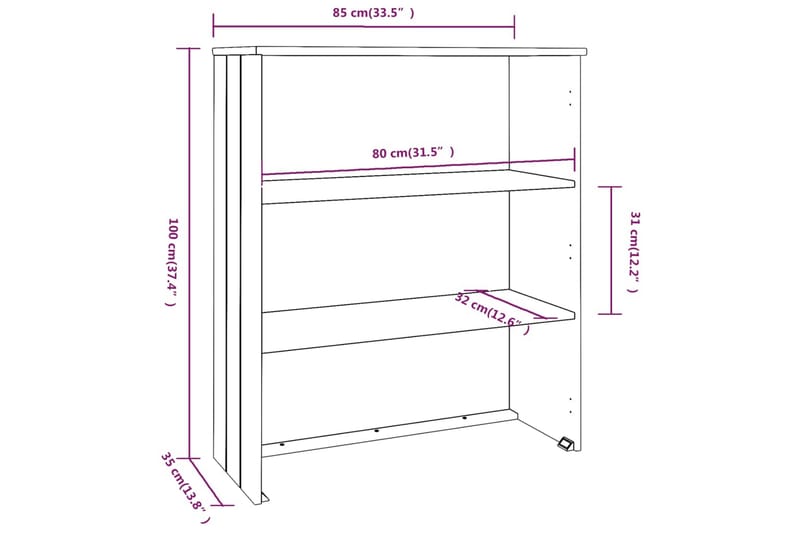 beBasic Överdel till högskåp mörkgrå 85x35x100 cm massiv furu - Byrå