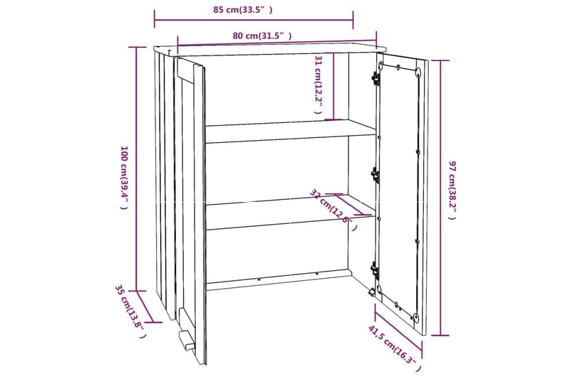 beBasic Överdel till högskåp vit 85x35x100 cm massiv furu - Byrå