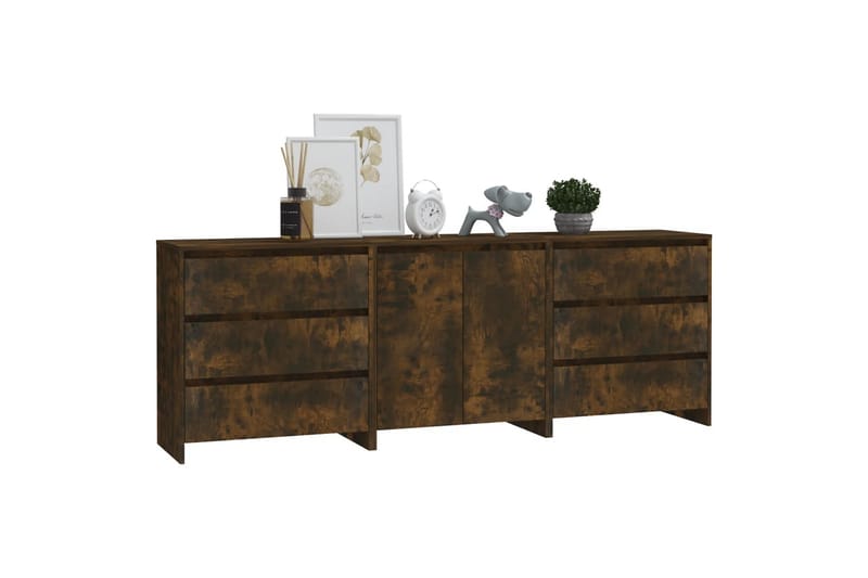beBasic Sidobord 3 delar rökfärgad ek konstruerat trä - Förvaring - Förvaringsmöbler - Skänkar & sideboards