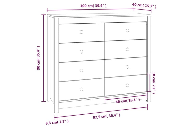beBasic Sidoskåp 100x40x90 cm massiv furu - Förvaring - Förvaringsmöbler - Skänkar & sideboards
