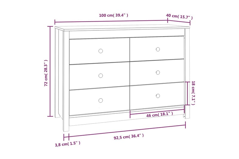 beBasic Sidoskåp svart 100x40x72 cm massiv furu - Förvaring - Förvaringsmöbler - Skänkar & sideboards