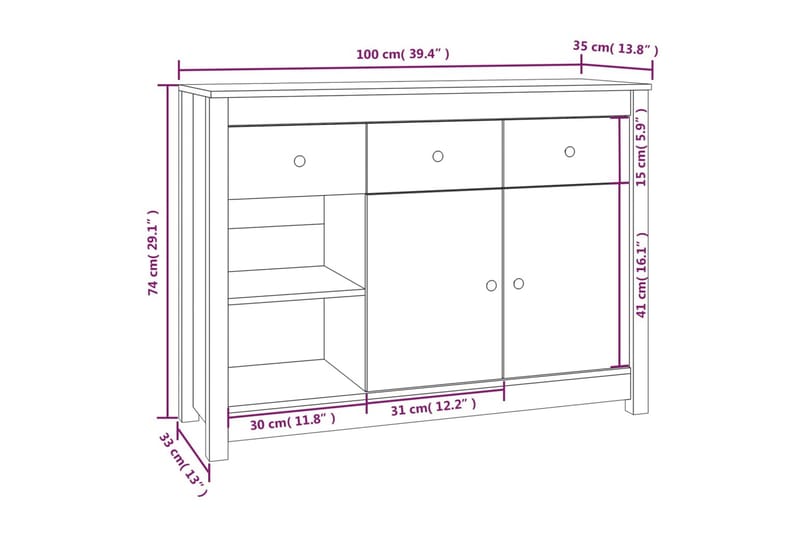 beBasic Skänk 100x35x74 cm massiv furu - Förvaring - Förvaringsmöbler - Skänkar & sideboards