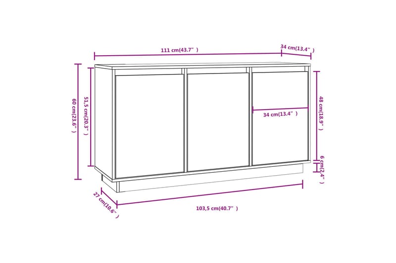 beBasic Skänk 111x34x60 cm massiv furu - Förvaring - Förvaringsmöbler - Skänkar & sideboards