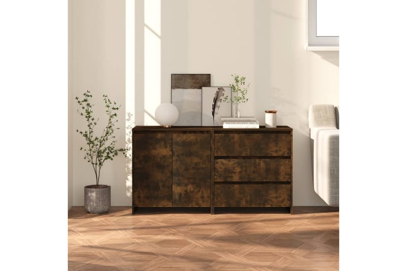 beBasic Skänk 2 delar rökfärgad ek konstruerat trä - Förvaring - Förvaringsmöbler - Skänkar & sideboards