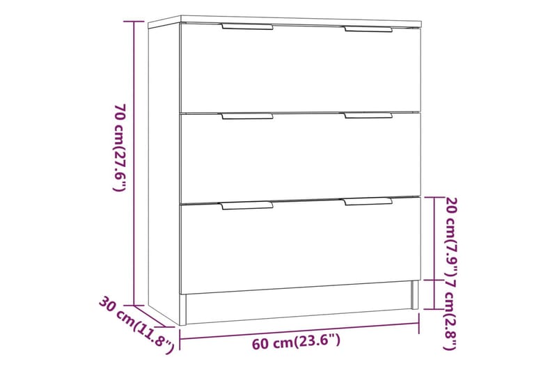 beBasic Skänk 3 delar betonggrå konstruerat trä - Förvaring - Förvaringsmöbler - Skänkar & sideboards