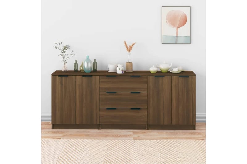 beBasic Skänk 3 delar brun ek konstruerat trä - Förvaring - Förvaringsmöbler - Skänkar & sideboards