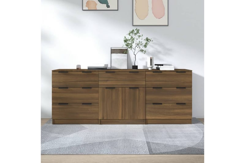 beBasic Skänk 3 delar brun ek konstruerat trä - Förvaring - Förvaringsmöbler - Skänkar & sideboards
