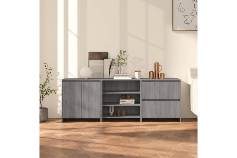 beBasic Skänk 3 delar grå sonoma-ek konstruerat trä - Förvaring - Förvaringsmöbler - Skänkar & sideboards