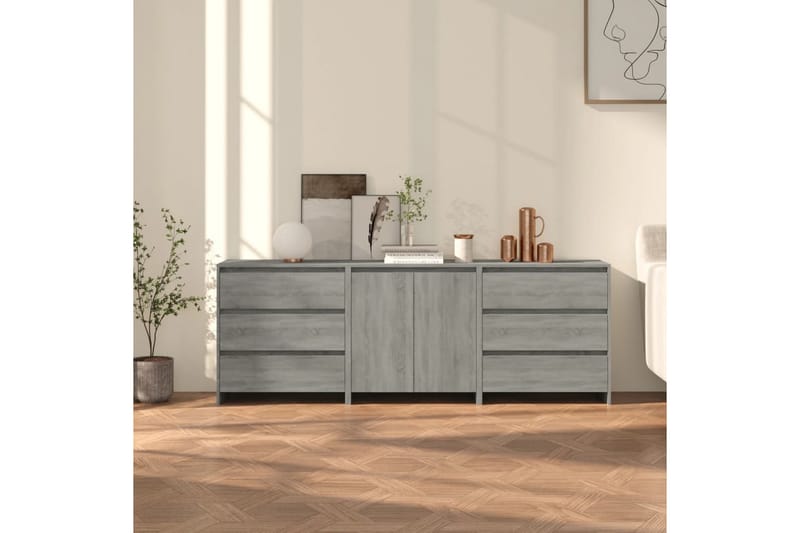 beBasic Skänk 3 delar grå sonoma-ek konstruerat trä - Förvaring - Förvaringsmöbler - Skänkar & sideboards