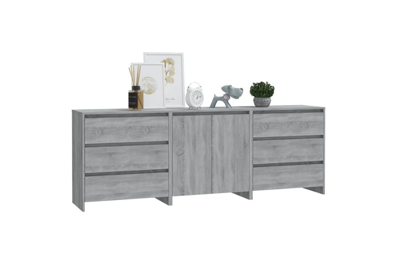 beBasic Skänk 3 delar grå sonoma-ek konstruerat trä - Förvaring - Förvaringsmöbler - Skänkar & sideboards