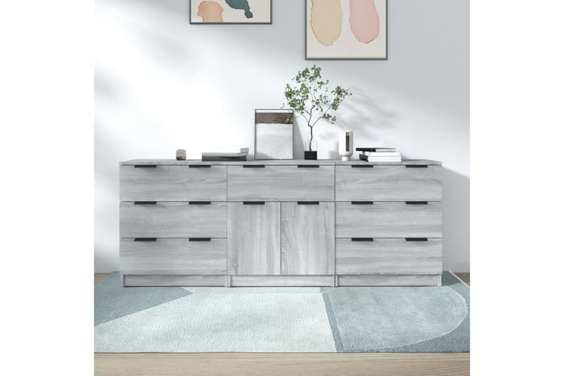 beBasic Skänk 3 delar grå sonoma-ek konstruerat trä - Förvaring - Förvaringsmöbler - Skänkar & sideboards