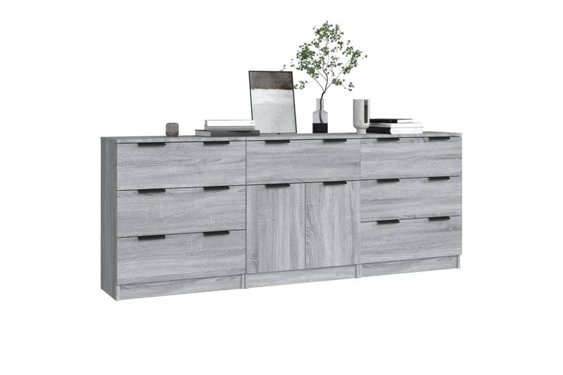 beBasic Skänk 3 delar grå sonoma-ek konstruerat trä - Förvaring - Förvaringsmöbler - Skänkar & sideboards