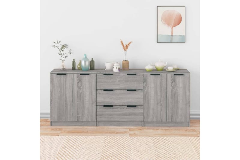 beBasic Skänk 3 delar grå sonoma konstruerat trä - Förvaring - Förvaringsmöbler - Skänkar & sideboards