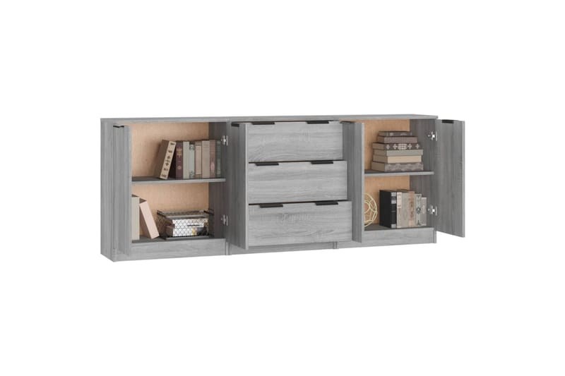 beBasic Skänk 3 delar grå sonoma konstruerat trä - Förvaring - Förvaringsmöbler - Skänkar & sideboards